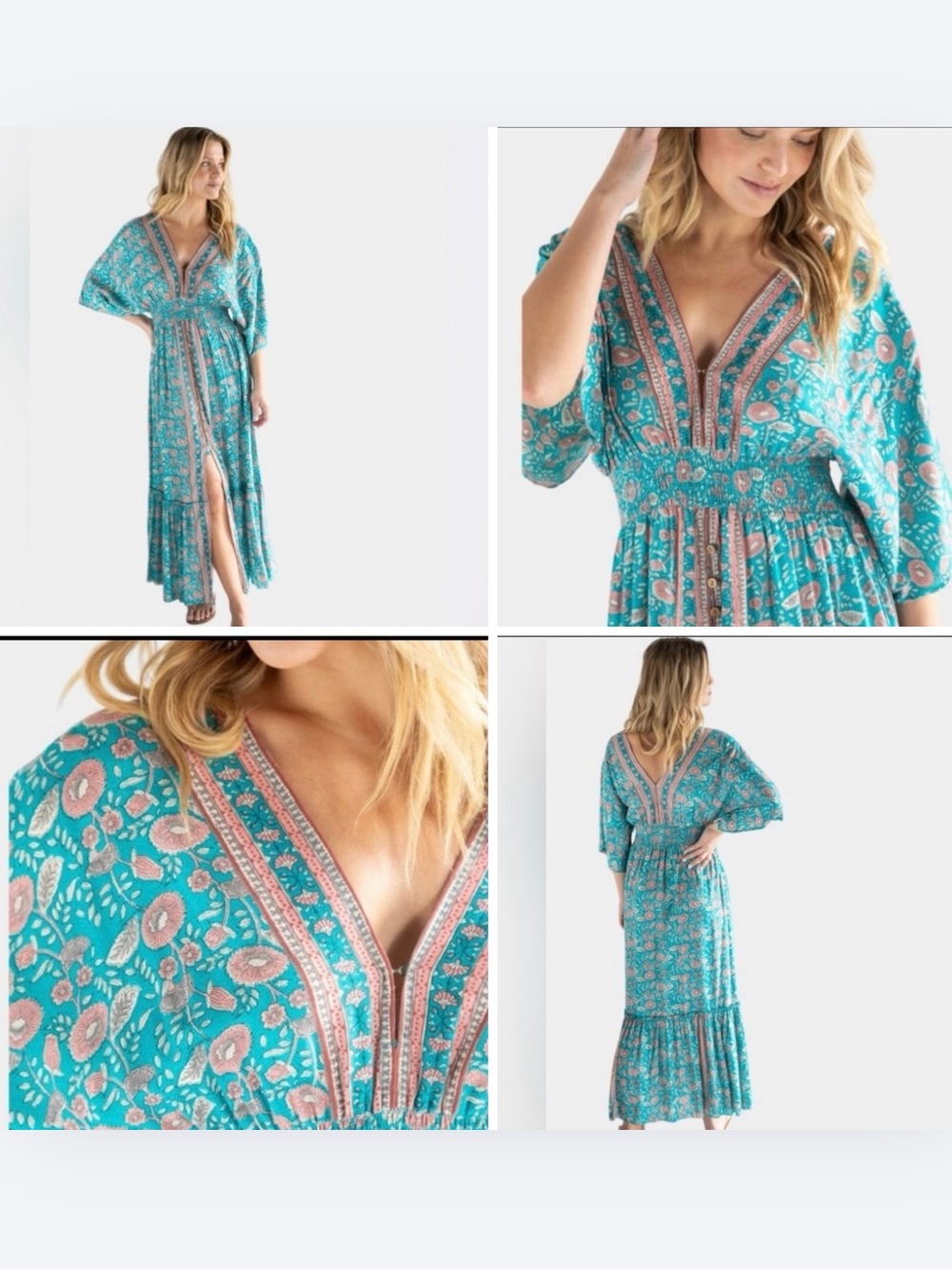 Natural Life Celia Floral Tiered Maxi Dress Smocked Boho Resort Size M - Picture 5 of 13